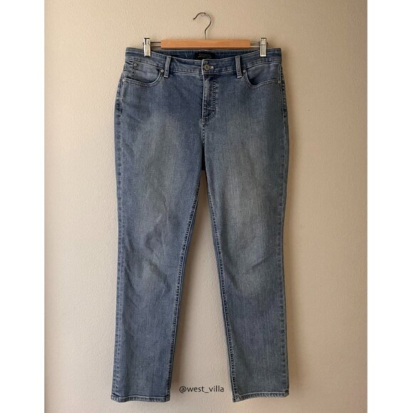 Talbots 2 Flawless 5 Pocket Straight Leg Mid Rise Jeans Denim Womens 12 Petites - Picture 2 of 5